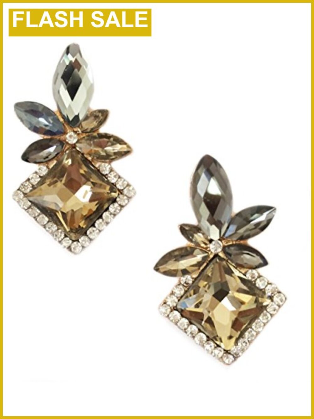 Art Deco Rhinestone Crystal Cluster Pierced Stud Earrings
